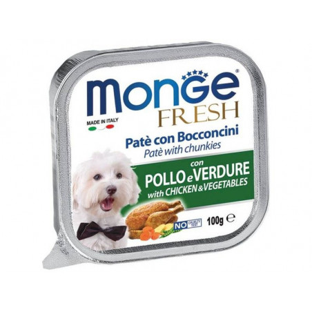 Monge Fresh paštetas su vištienos gabalėliais ir daržovėmis šunims, 12 x 100 g